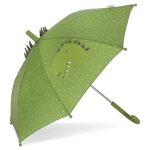 Guarda-chuva infantil Trixie Mr. Dino aberto, verde, com desenho de dinossauro e crista em relevo.
