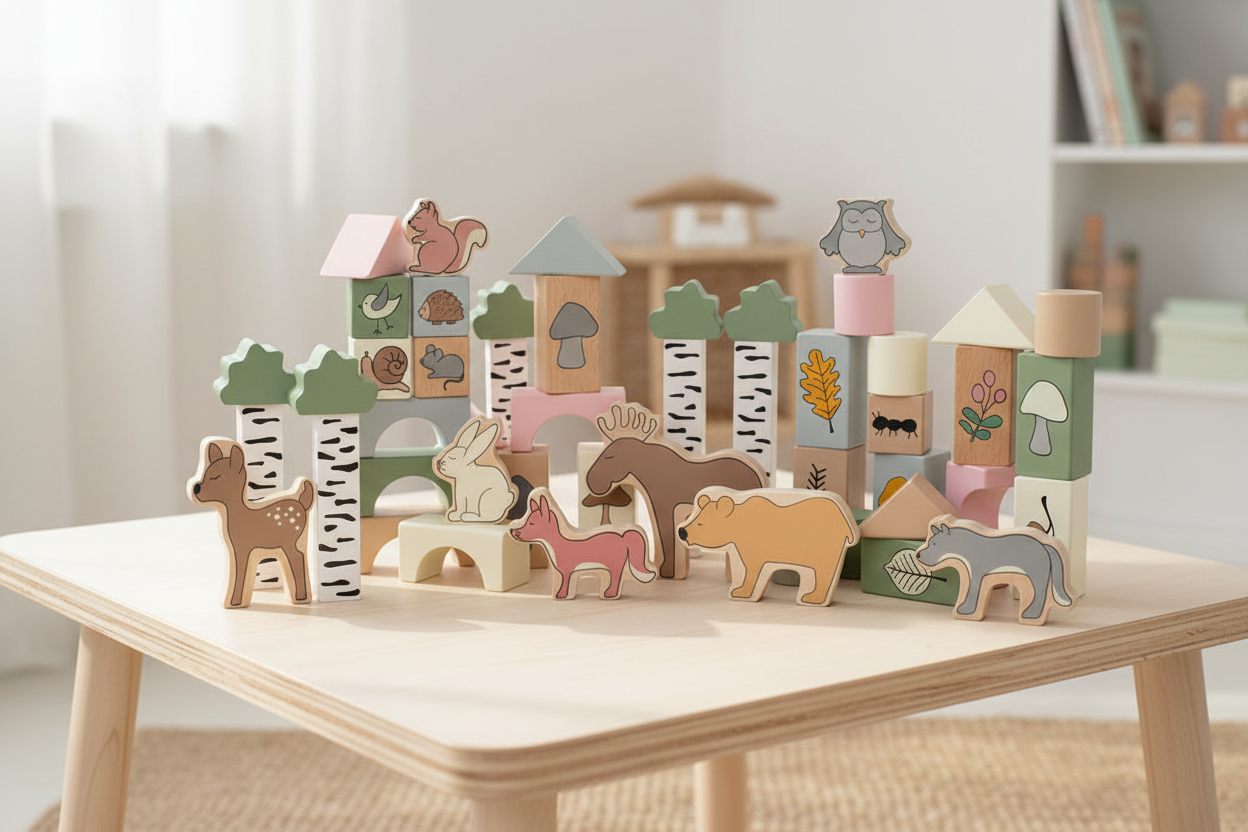 Blocos Construção Jabadabado — Lifestyle cena floresta na mesa