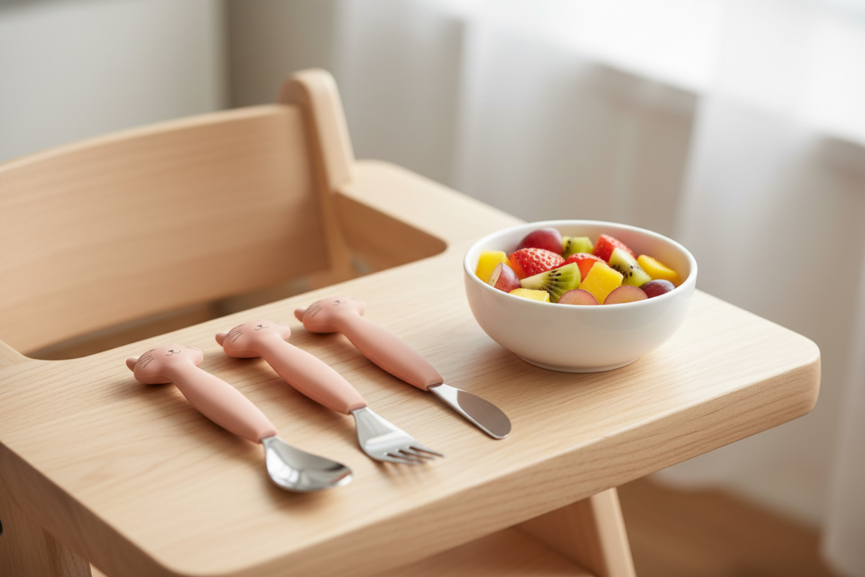 Talheres Silicone Mrs. Cat Trixie — Lifestyle bandeja com fruta