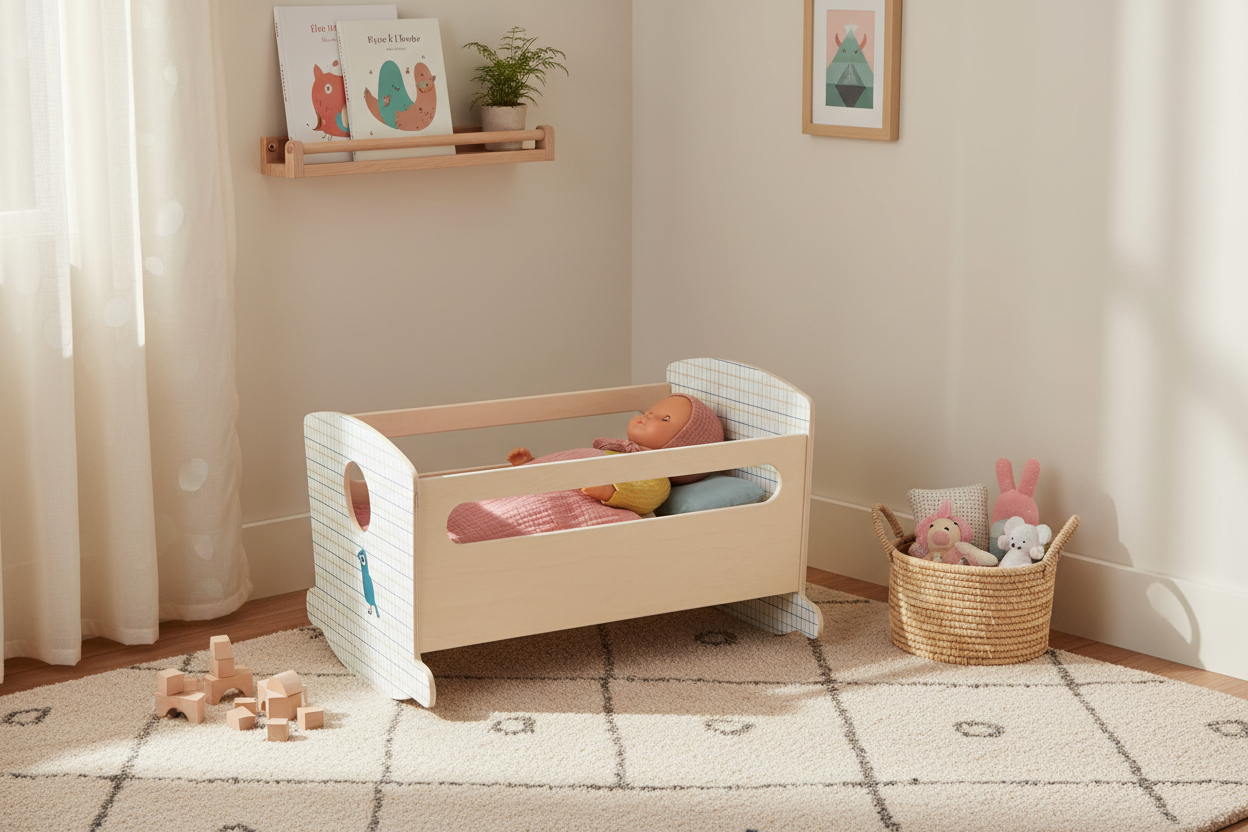 Cama Baloiço Noite Azul Djeco — Lifestyle quarto com boneca