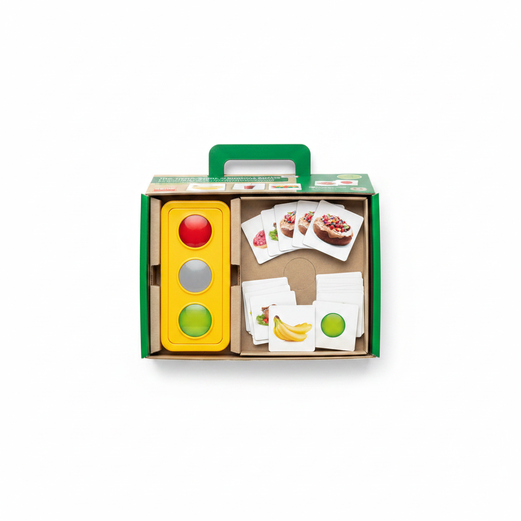 Jogo O Semáforo da Alimentação — packshot top-down caixa aberta