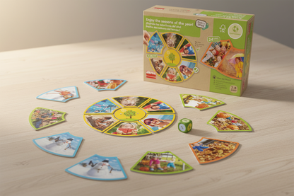 Jogo das Estações do Ano — Lifestyle cartões e dado na mesa