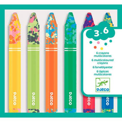 Lápis de Cera Multicoloridos — 6 Lápis com 3 Cores Cada, Formato Octogonal dos 3 aos 6 Anos